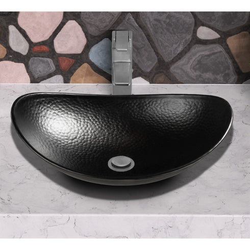 Hand Hammered Aluminum 19 inch Harbor Oval Vessel Bathroom Sink - Matte Black